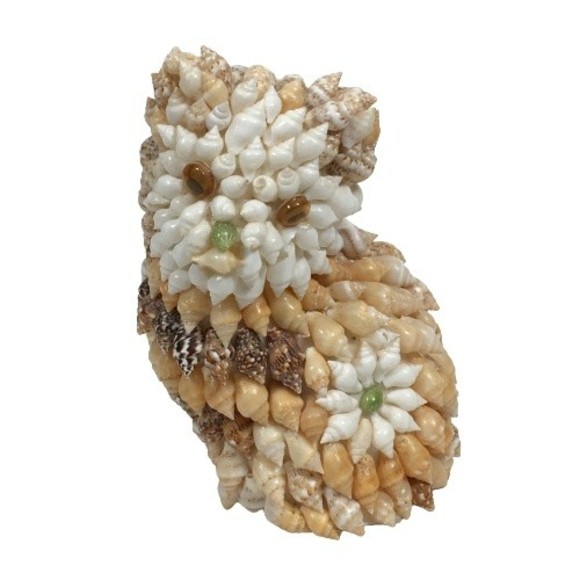 Vtg Handmade Seashell Shells Art Cat Kitten Figurine Cottage Core Beach Decor - Picture 1 of 9